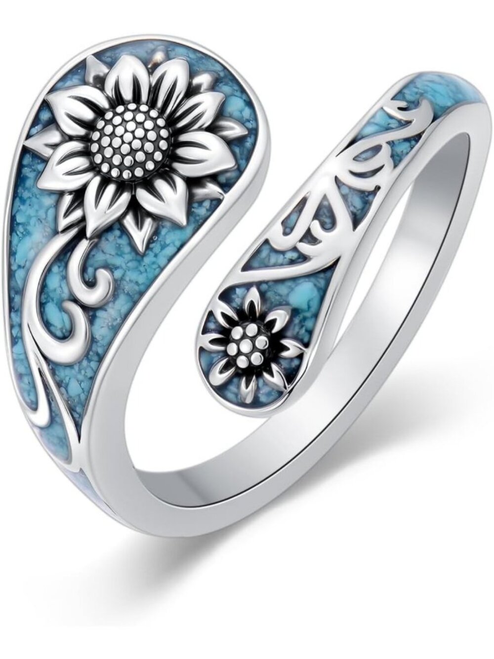 Midari Butterfly/Sunflower/Hummingbird Turquoise Spoon Rings for Women 925